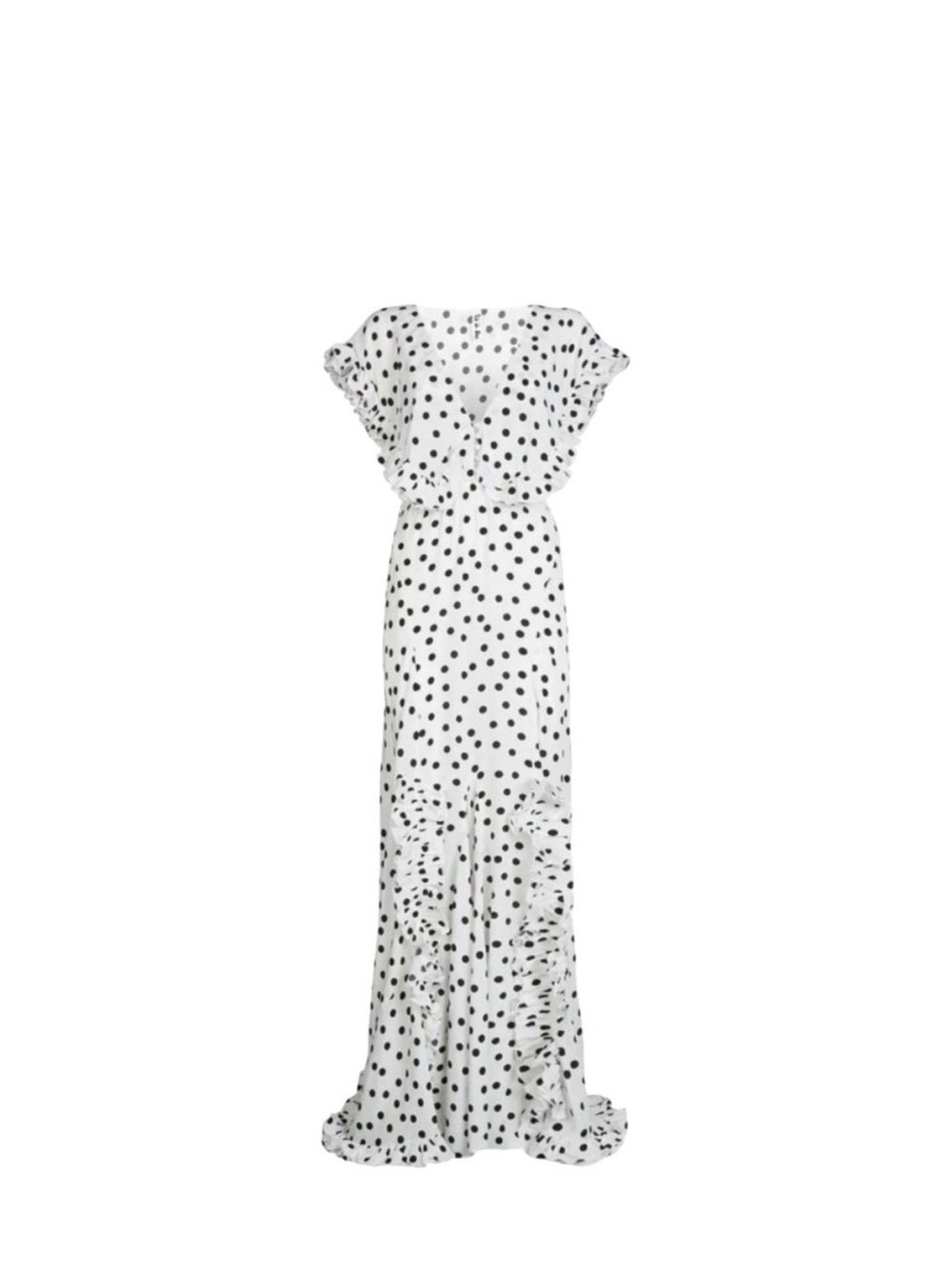 Polka Dot Ruffle Maxi Dress - White/Black